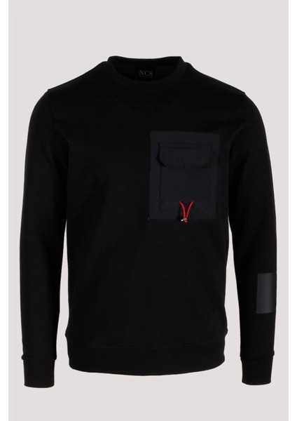Erkek Sweatshirt Siyah Relaxed Fit Double Face Crewneck Jeans 1640