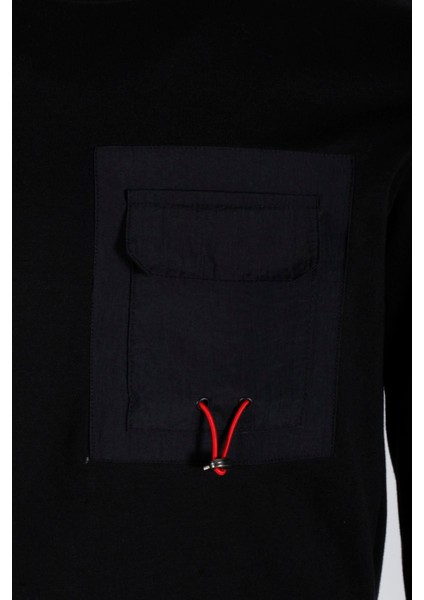 Erkek Sweatshirt Siyah Relaxed Fit Double Face Crewneck Jeans 1640