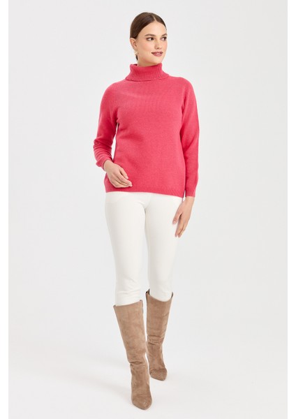 Kadın Tam Balıkçı Yaka Klasik Yün Kazak Y.ş.pembe fiyatları