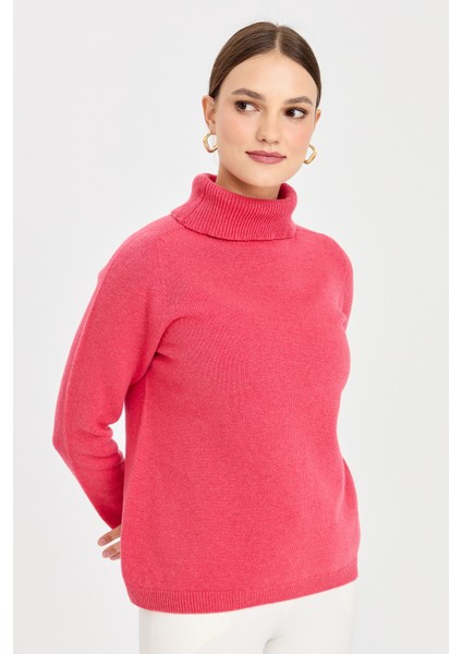 Kadın Tam Balıkçı Yaka Klasik Yün Kazak Y.ş.pembe modelleri
