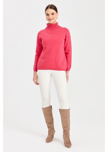 Kadın Tam Balıkçı Yaka Klasik Yün Kazak Y.ş.pembe fırsatları