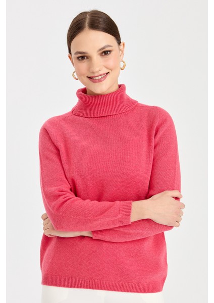 Kadın Tam Balıkçı Yaka Klasik Yün Kazak Y.ş.pembe indirimleri