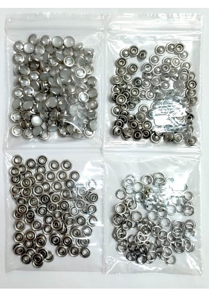 9,5 mm Sedef Kapak Tırnaklı Klikıt Çıtçıt 4'lü Set - Paslanmaz Çelik - 100 Takım