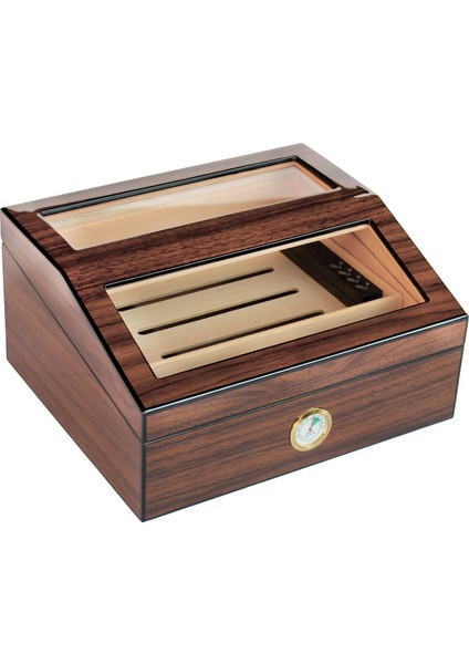 Ispanyol Sediri 2 Kat Camlı Açık Kahverengi Humidor RA93AKHV Puro Kutusu