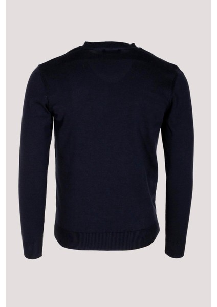 Erkek Triko Lacivert Bisiklet Yaka Baklava Desenli Slim Fit Pamuklu Kazak Ncs Jeans 3745