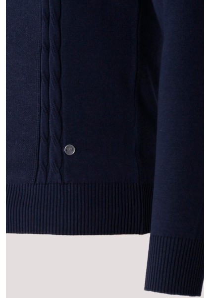 Erkek Triko Lacivert Bisiklet Yaka Baklava Desenli Slim Fit Pamuklu Kazak Ncs Jeans 3745