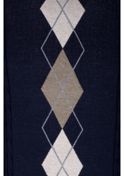 Erkek Triko Lacivert Bisiklet Yaka Baklava Desenli Slim Fit Pamuklu Kazak Ncs Jeans 3745