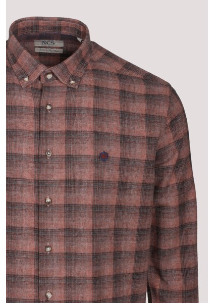 Erkek Gömlek Kiremit Uzun Kol Ekose Kareli Flanel Yün Tuşeli Slim Fit Düğmeli Yaka Shirt Ncs Jeans 7266 fiyatları
