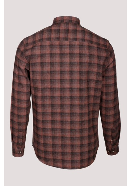 Erkek Gömlek Kiremit Uzun Kol Ekose Kareli Flanel Yün Tuşeli Slim Fit Düğmeli Yaka Shirt Ncs Jeans 7266 indirimleri