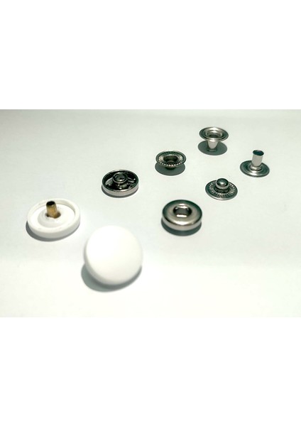 15 mm Beyaz Plastik Kapak 4'lü Çıtçıt Set(Alt Parçalar 12,5 Mm) - Paslanmaz Çelik - Nikel- 100 Takım