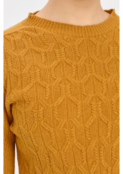 Kadın Sıfır Yaka Önü Yürütmeli Yün Kazak Hardal fırsatları