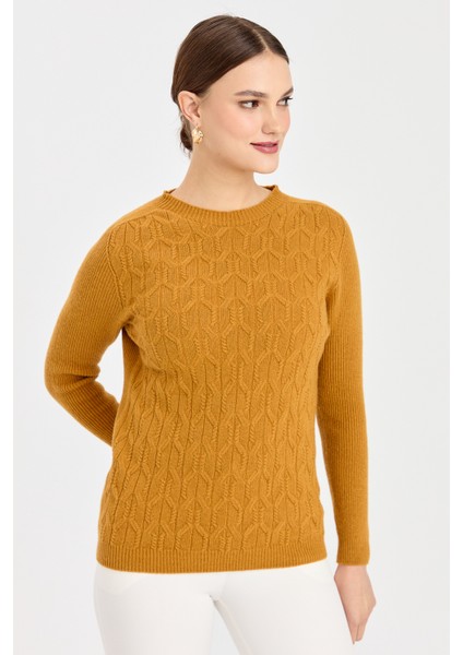 Kadın Sıfır Yaka Önü Yürütmeli Yün Kazak Hardal indirimleri