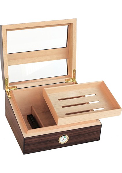 Ispanyol Sediri 2 Kat Camlı Açık Kahverengi Humidor RA93AKHV Puro Kutusu fırsatları