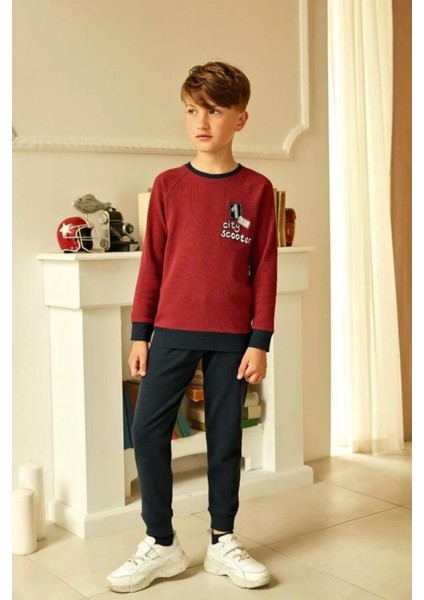 A2903 Erkek Çocuk Bordo Pijama Takımı