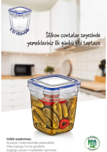 3lü Set 575 ml Contalı Derin Kare Saklama Kabı