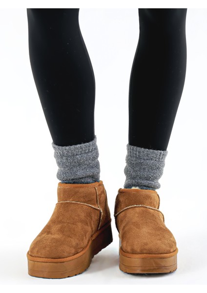 Taba Süet Içi Kürklü Tüylü 501 Classic Kalın Tabanlı Kadın Mini Bot modelleri