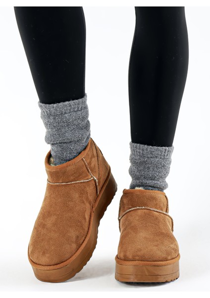 Taba Süet Içi Kürklü Tüylü 501 Classic Kalın Tabanlı Kadın Mini Bot indirimleri