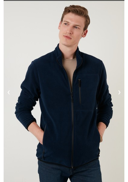 Fermuarlı Cepli Dik Yaka Polar Erkek Hırka