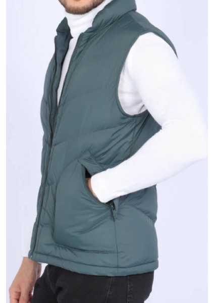 Erkek Cep Detaylı Şişme Yelek Yeşil