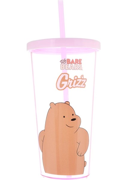We Bare Bears Lisanslı Pipetli Plastik Şişe (600ML) - Boz Ayı