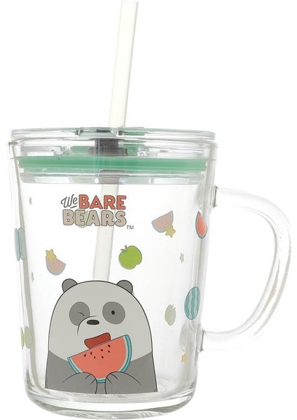 We Bare Bears Lisanslı Pipetli Cam Bardak (400ML) - Panda