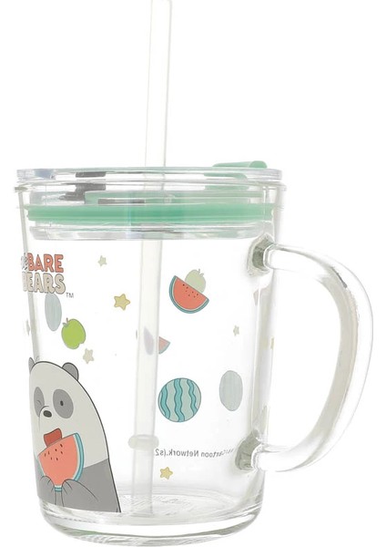 We Bare Bears Lisanslı Pipetli Cam Bardak (400ML) - Panda