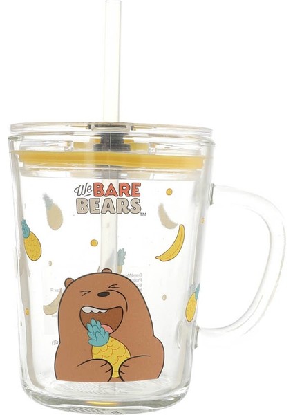 We Bare Bears Lisanslı Pipetli Cam Bardak (400ML) - Boz Ayı