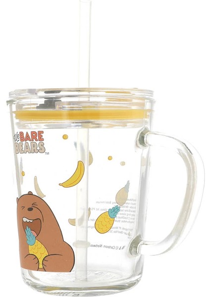 We Bare Bears Lisanslı Pipetli Cam Bardak (400ML) - Boz Ayı