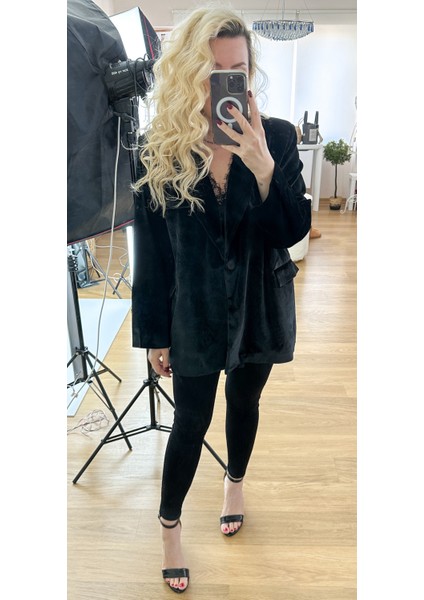Siyah Kadife Oversize Ceket