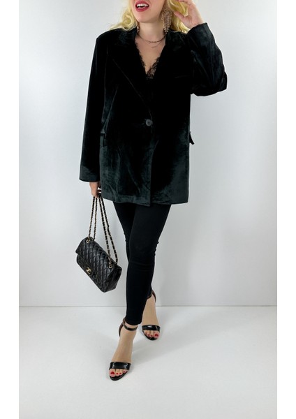 Siyah Kadife Oversize Ceket