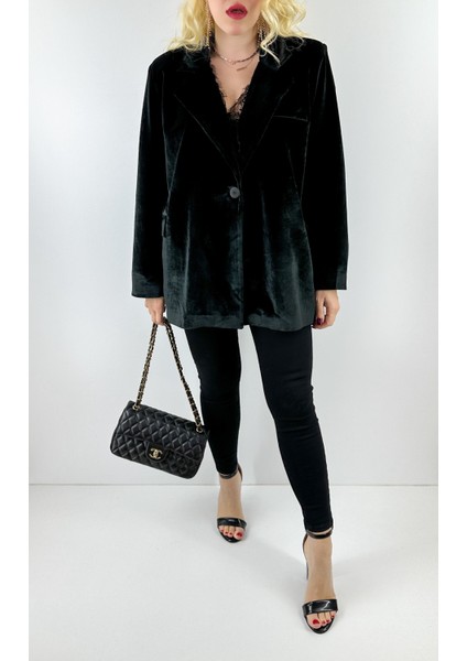 Siyah Kadife Oversize Ceket