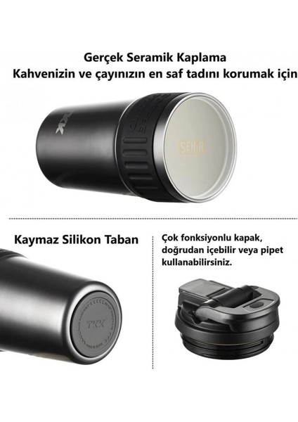 Tkk Yeni Koleksiyon 630ML Pipetli / Pipetsiz Kullanım Askılı Paslanmaz Çelik Termos Kahve Mug Matara