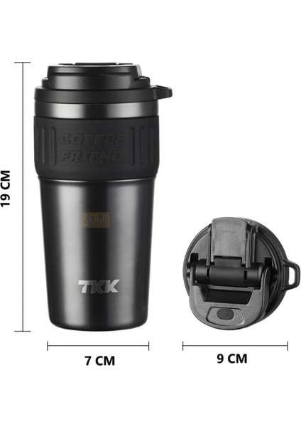 Tkk Yeni Koleksiyon 630ML Pipetli / Pipetsiz Kullanım Askılı Paslanmaz Çelik Termos Kahve Mug Matara