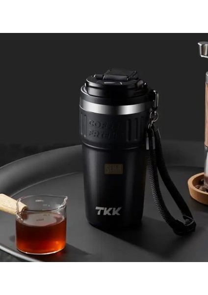 Tkk Yeni Koleksiyon 630ML Pipetli / Pipetsiz Kullanım Askılı Paslanmaz Çelik Termos Kahve Mug Matara