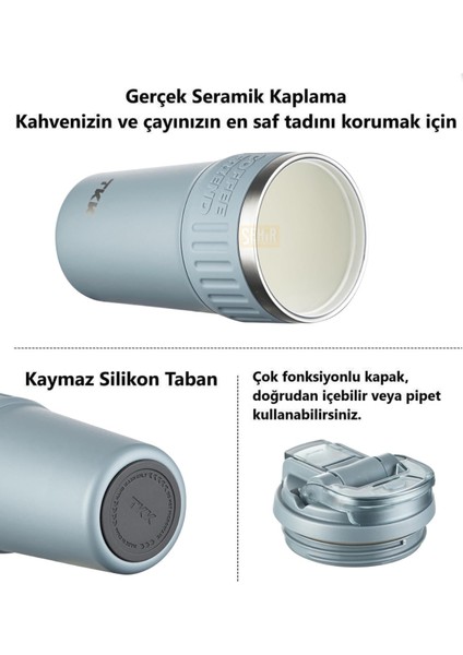 Tkk Yeni Koleksiyon 630ML Pipetli / Pipetsiz Kullanım Askılı Paslanmaz Çelik Termos Kahve Mug Matara