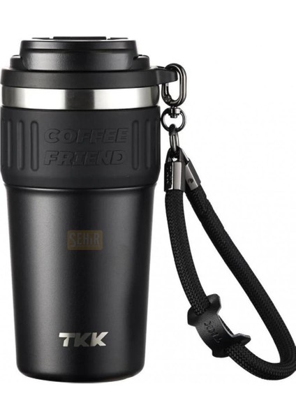 Tkk Yeni Koleksiyon 630ML Pipetli / Pipetsiz Kullanım Askılı Paslanmaz Çelik Termos Kahve Mug Matara