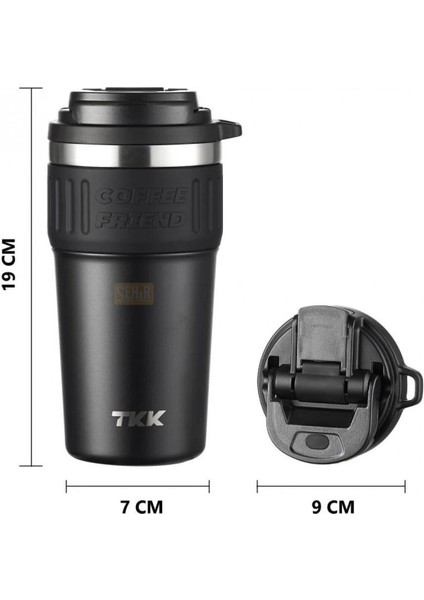Tkk Yeni Koleksiyon 630ML Pipetli / Pipetsiz Kullanım Askılı Paslanmaz Çelik Termos Kahve Mug Matara
