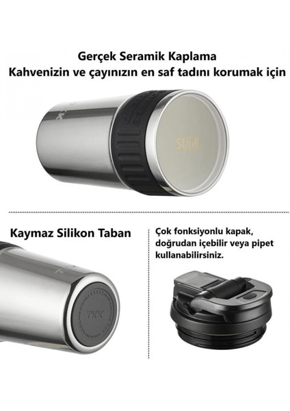 Tkk Yeni Koleksiyon 630ML Pipetli / Pipetsiz Kullanım Askılı Paslanmaz Çelik Termos Kahve Mug Matara