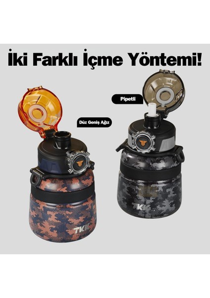 Tkk Yeni Koleksiyon 600ML Pipetli/pipetsiz Kullanım Askılı Paslanmaz Çelik Termos Matara modelleri