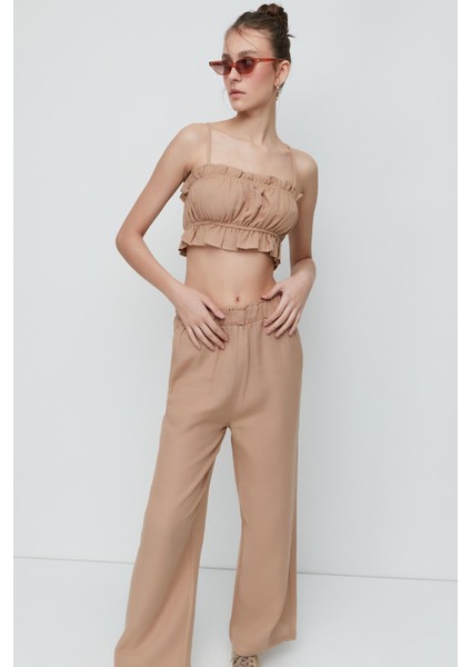 Organik Pamuk Müslin Crop Büstiyer Pantolon Takım 9124 Bej fiyatları