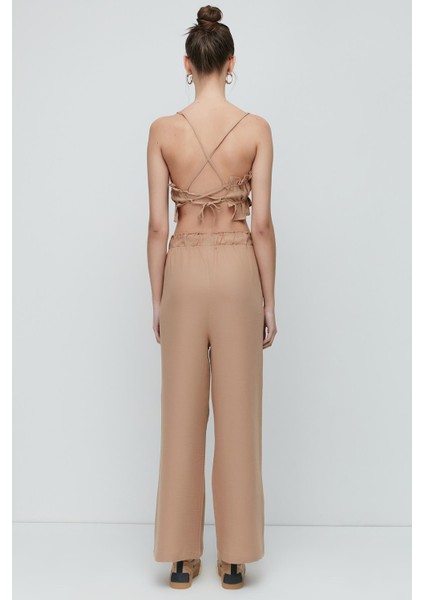 Organik Pamuk Müslin Crop Büstiyer Pantolon Takım 9124 Bej fırsatları
