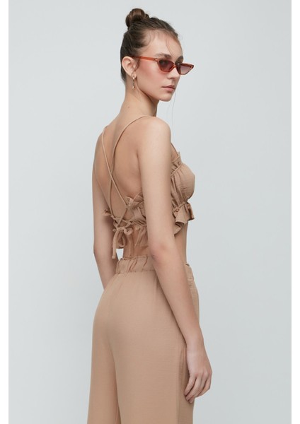 Organik Pamuk Müslin Crop Büstiyer Pantolon Takım 9124 Bej indirimleri