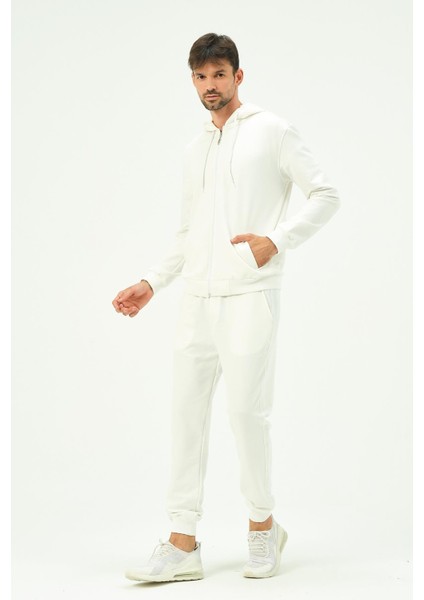 Erkek Kapüşonlu Önü Fermuarlı Manşetli Paça Eşofman Takım 8702 Ekru indirimleri