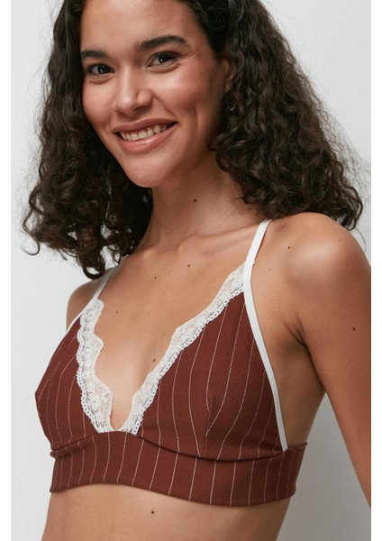 Dantel Detay Bralet Şort Takım 9142 Kahve