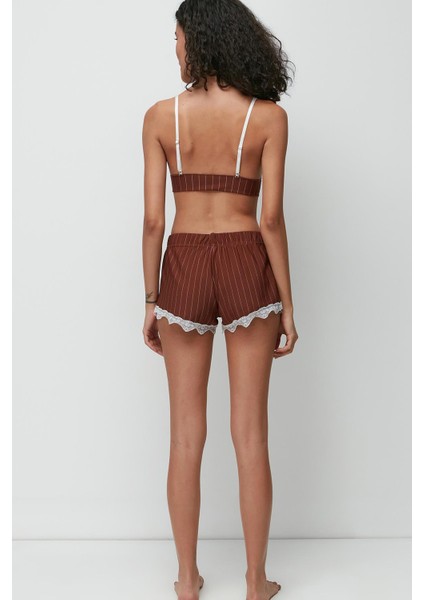 Dantel Detay Bralet Şort Takım 9142 Kahve
