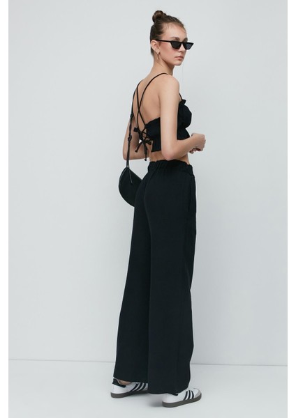 Organik Pamuk Müslin Crop Büstiyer Pantolon Takım 9124 Siyah fırsatları