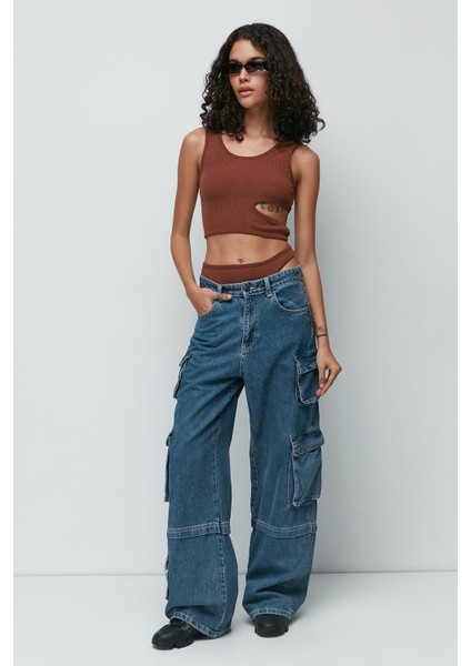 Fitilli Dekolte Crop Külot Takım 9135 Kahve