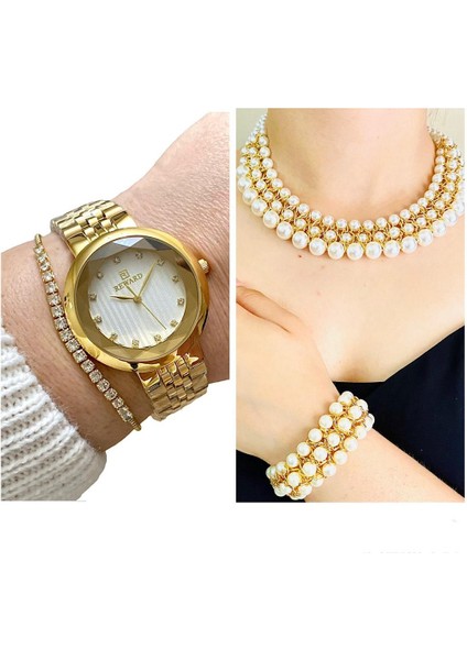 Su Geçirmez 2 Yıl Garantili Şık Çelik Kordon Kadın Kol Saati+El Yapımı Set