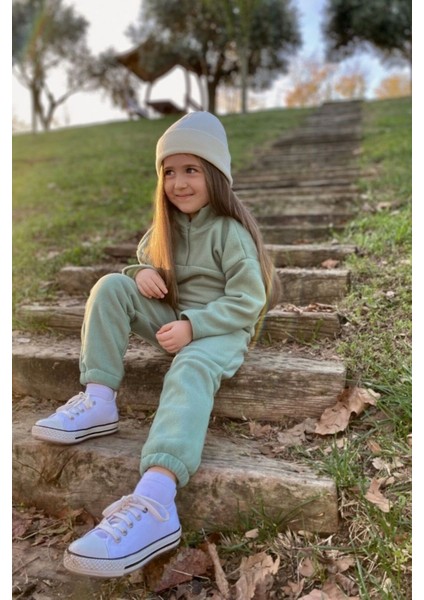 Triko Bere Hediyeli Kışlık Fermuarlı Polar Takım