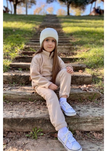 Triko Bere Hediyeli Kışlık Fermuarlı Polar Takım